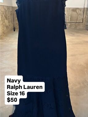 Ralph Lauren Navy Maxi Skirt with Lace Panels